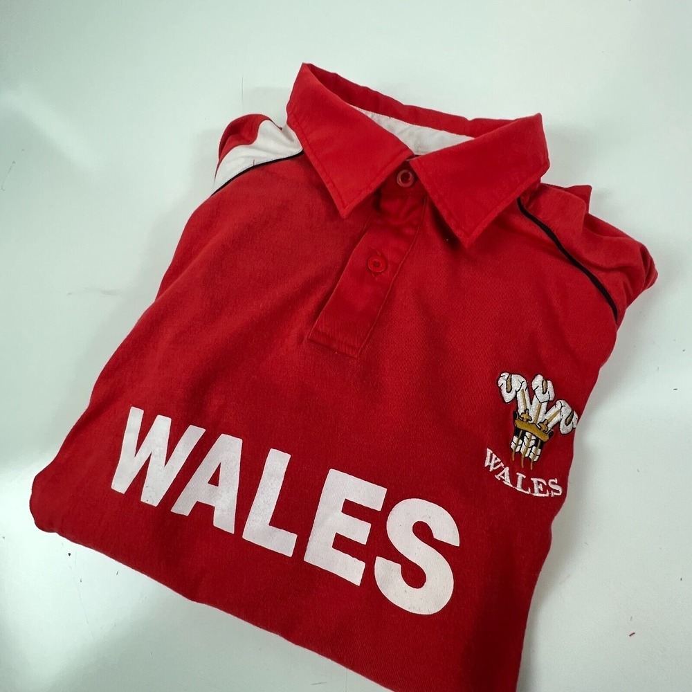 Wales Apparel Polo Shirt Men Red Short Sleeve Collared Button Rugby Large